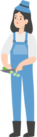 La agricultora cortando verduras  Ilustración