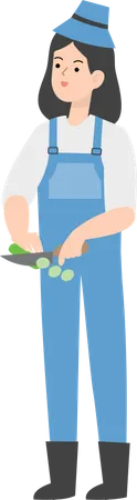 La agricultora cortando verduras  Ilustración