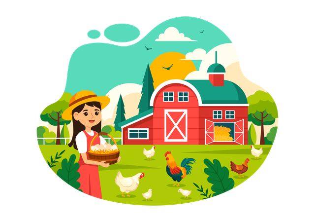Agricultora segurando ovo  Ilustração