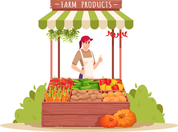 La agricultora vende verduras ecológicas  Ilustración