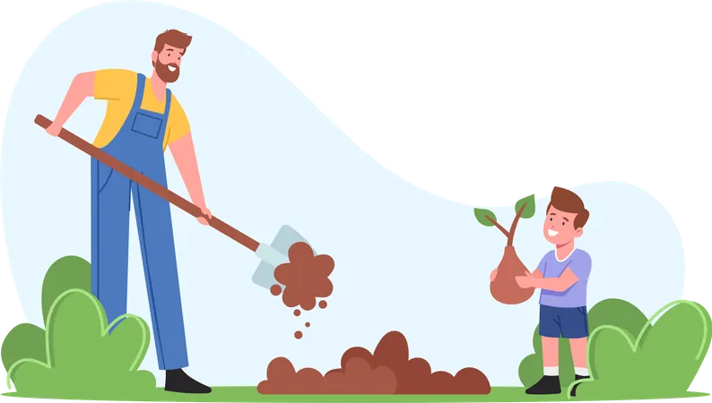 Agricultores o campesinos que trabajan en el jardín  Ilustración