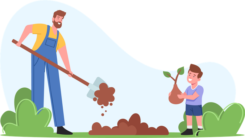 Agricultores ou camponeses trabalhando no jardim  Ilustração