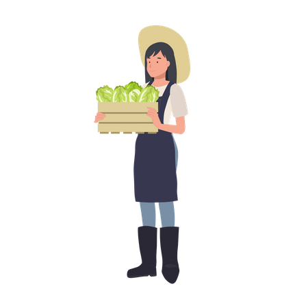 Agricultrice avec boîte de légumes  Illustration