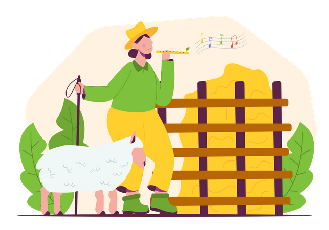 Agricultrice avec des moutons  Illustration