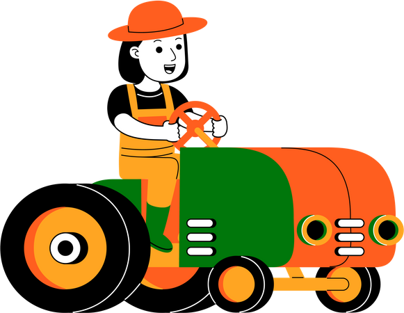 Une agricultrice conduisant un tracteur  Illustration