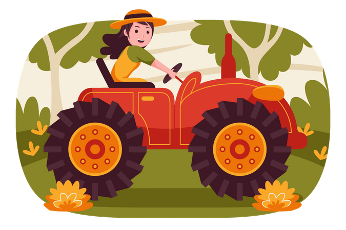 Une agricultrice conduisant un tracteur  Illustration