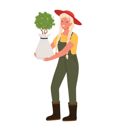 Agricultrice tenant une plante  Illustration