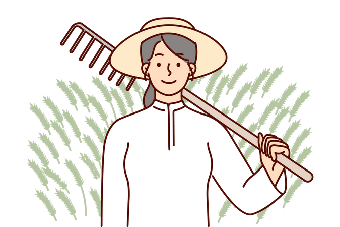 Agricultrice tenant une fourchette  Illustration