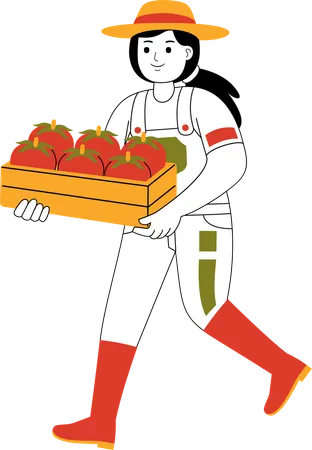 Une agricultrice transportant des tomates  Illustration