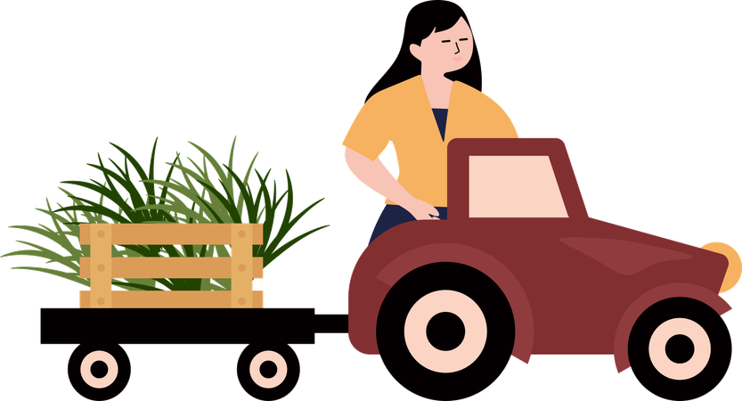 Une agricultrice ramasse de l'herbe  Illustration