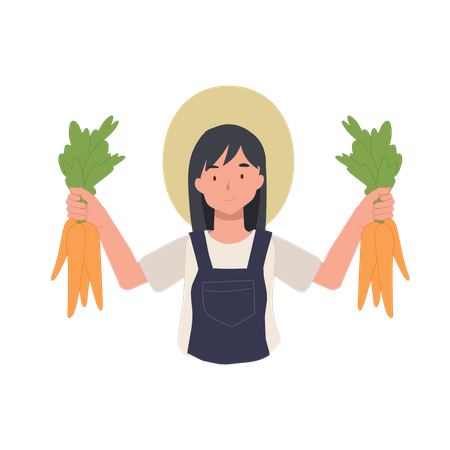 Une agricultrice récolte des carottes  Illustration