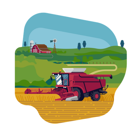 Agricultura e agricultura com colheitadeira colheita de grãos  Ilustração