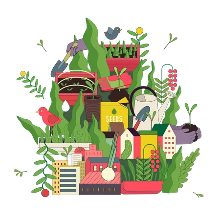 Agricultura urbana e jardinagem  Ilustração