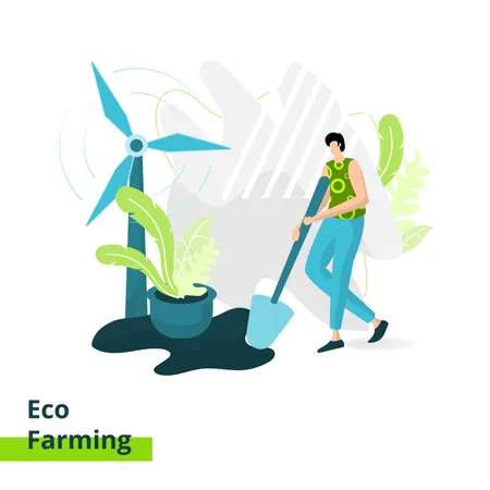 A Landing Page Da Eco Farming O Conceito De Um Homem Carregando Uma Pa Para Cultivar Pode Ser Usada Para Ux Ui Banners Modelos Planos De Fundo Desenvolvimento De Aplicativos Web E Moveis Ilustração
