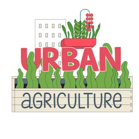 Logotipo De Signos De Agricultura Jardineria O Agricultura Urbana Un Semillero De Madera Con Hojas De Ensalada Una Casa Al Fondo Ilustración