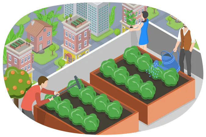 Agricultura urbana em telhados  Ilustração