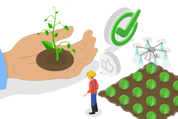 3 D Isometric Flat Vector Conceptual Illustration Of Agricultural Biotechnology Scientific Innovations In Cultivating Plants イラスト