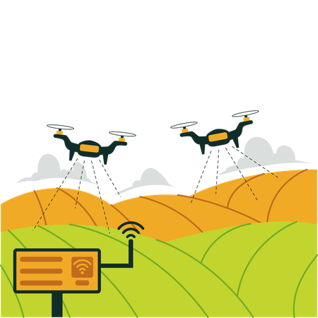Agricultural Drones Monitoring Crop Fields Using Wireless Technology  Illustration