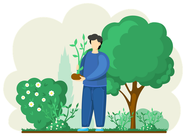 Agricultural worker holding plant  Illustration