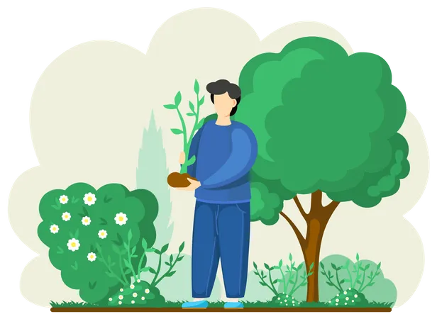 Agricultural worker holding plant  Illustration