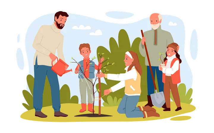 Famille faisant l'agriculture  Illustration