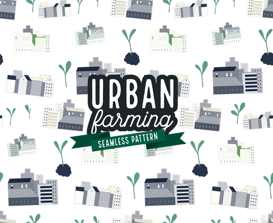 Agriculture et jardinage urbains - modèle de maisons et de pousses  Illustration