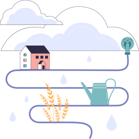 El agua de lluvia se utiliza en el hogar.  Ilustración