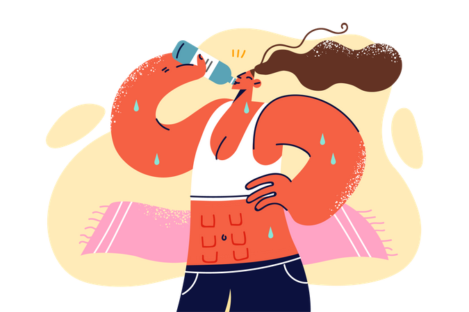Treinadora feminina bebendo água  Ilustração