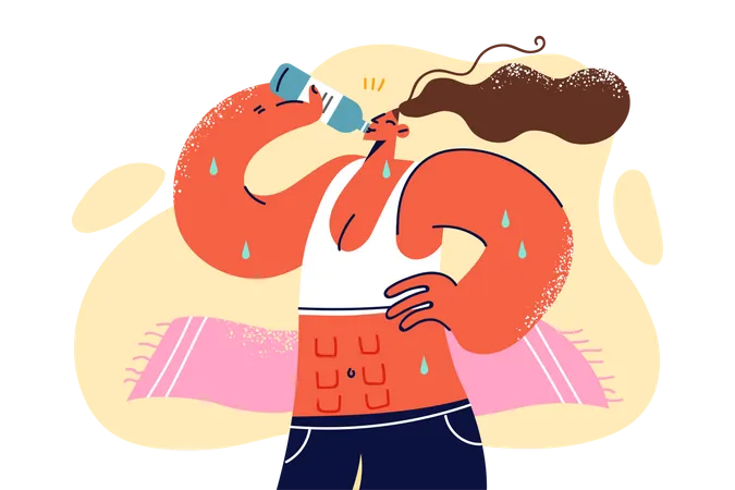 Treinadora feminina bebendo água  Ilustração