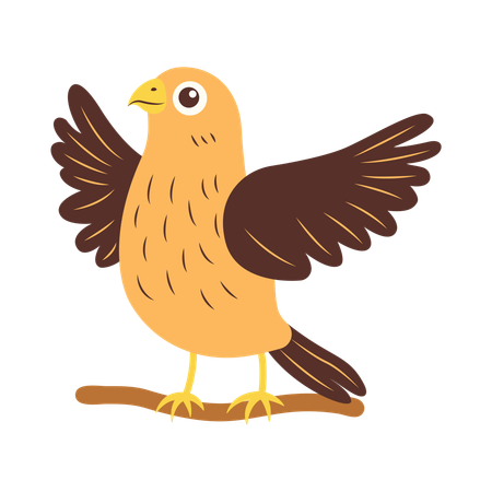 Águia laranja fofa batendo asas em galho de árvore  Ilustração
