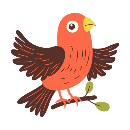 Águia laranja fofa batendo asas em galho de árvore  Ilustração