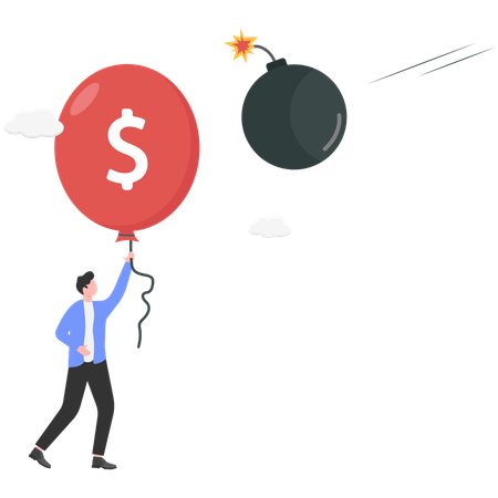 A un hombre de negocios le gusta pinchar un globo con una aguja  Ilustración