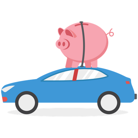 Ahorrar dinero está en el techo del coche.  Ilustración