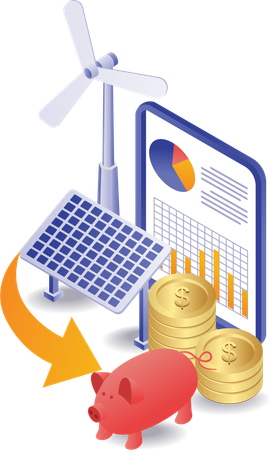 Ahorre dinero con la tecnología de paneles solares  Ilustración