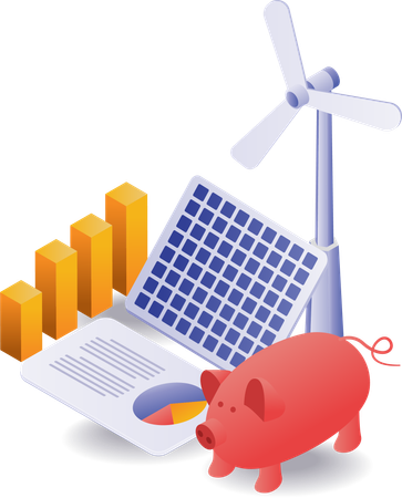 Ahorro de negocio de inversión en energía de paneles solares.  Ilustración