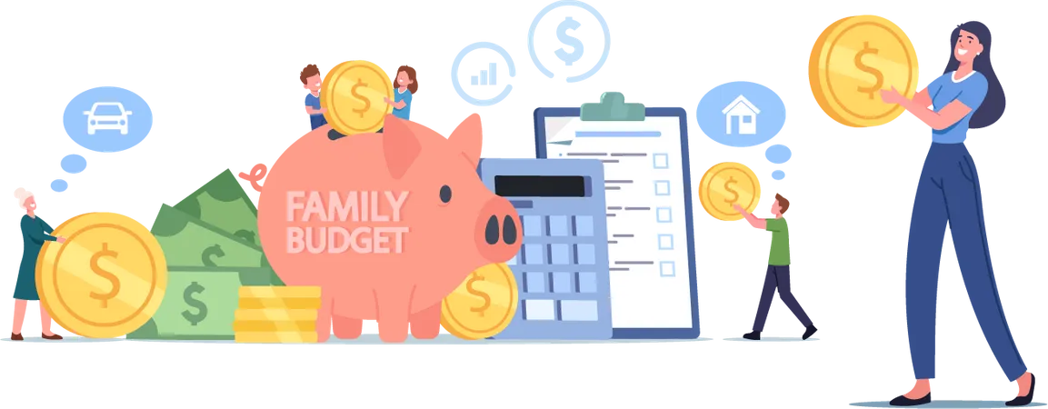 Ahorro en el presupuesto familiar  Ilustración