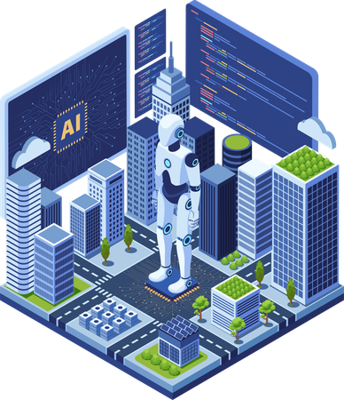 Ai Artificial Intelligence and Robotics in Smart City  Illustration