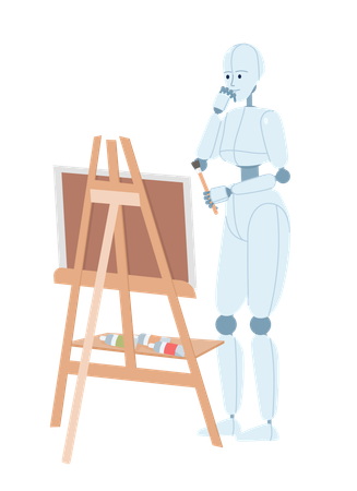 AI artist painting on easel  Illustration