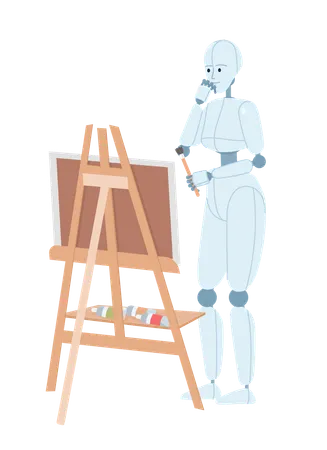 AI artist painting on easel  Illustration