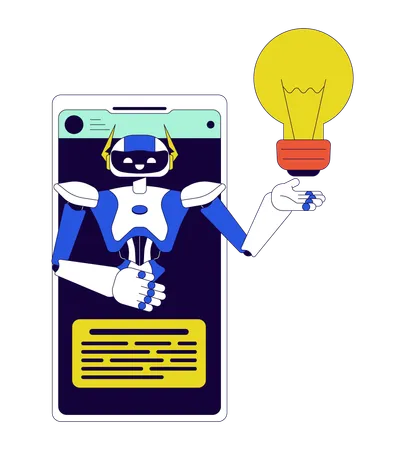 AI Assistant Cellphone 2 D Linear Cartoon Object Idea Generation Algorithm Mobile Phone Isolated Line Vector Element White Background Artificial Intelligence Chatbot Color Flat Spot Illustration Illustration