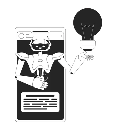 AI Assistant Cellphone Black And White 2 D Line Cartoon Object Idea Generation Algorithm Mobile Phone Isolated Vector Outline Item Artificial Intelligence Chatbot Monochromatic Flat Spot Illustration Illustration