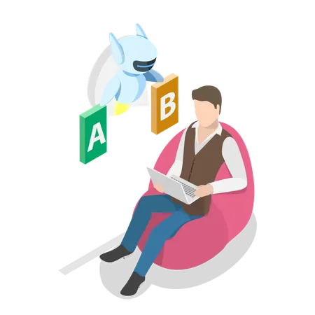 AI assistant helping working man  Illustration