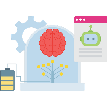 Le cerveau de l'IA est connecté à la batterie  Illustration