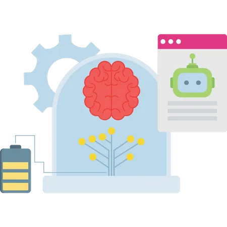 AI ​​brain is connected to the battery  Illustration