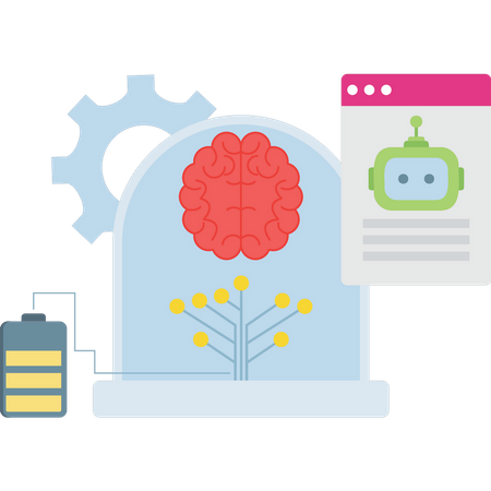 AI ​​brain is connected to the battery  Illustration