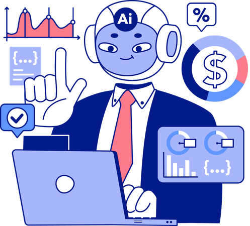Ai businessman robot doing analysis  Illustration