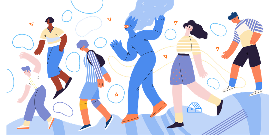 Ai Character Walking Among People In Everyday Life  Illustration