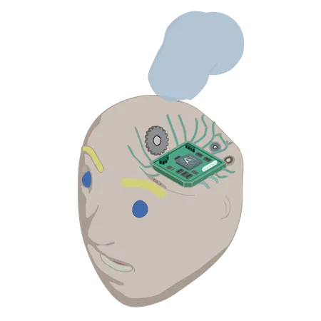 AI Man Head With Processor And Chip Illustration