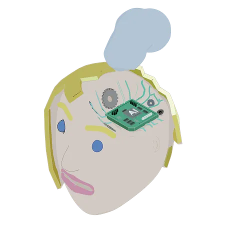 AI Woman Head With Processor And Cloud Floating Illustration