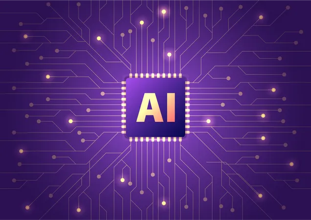Web Banner Artificial Intelligence AI Chip On Computer Circuit Board AI And Machine Learning Concept Landing Page Illustration
